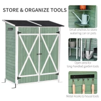 Outsunny Small Shed, Wooden Garden Shed with Flexible Table, Hooks and Ground Nails, Lockable Tool Shed with Asphalt Roof, 140 x 75 x 157cm, Green(m-7)