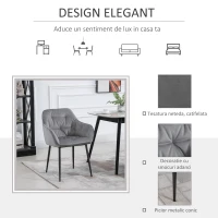HOMCOM Set 2 Scaune moderne Capitonate Stil nordic din Catifea si Metal Gri(m-4)
