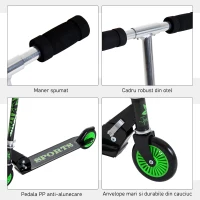 HOMCOM Trotineta pentru Copii Pliabila din Aluminiu, Negru si Verde(m-6)