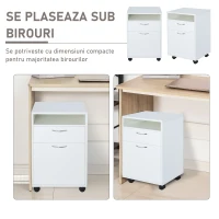 HOMCOM comoda pentru birou, cu roti, 40x35x60cm, alba(m-6)
