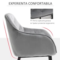 HOMCOM Set 2 Scaune moderne Capitonate Stil nordic din Catifea si Metal Gri(m-6)