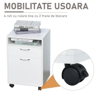 HOMCOM comoda pentru birou, cu roti, 40x35x60cm, alba(m-7)