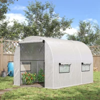 Outsunny 4L x 2W x 2H M Walk-in Polytunnel Greenhouse Outdoor Greenhouse with 2 Roll-Up Zipper Doors & 6 Windows, 25mm Diameter Galvanised Steel Frame, White(m-10)