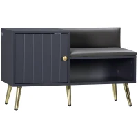 HOMCOM Dulap de pantofi de intrare cu scaun captusit, raft deschis si dulap, pentru 4 perechi de pantofi, lemn si metal, 80x33x49cm, gri(m-1)
