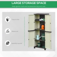 Outsunny Tall Plastic Utility Cabinet Garden Tool Shed Patio Double Door Storage Closet Wardrobe w/ Four Adjustable Shelves, 65x37x172cm, Beige(m-4)