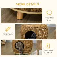 PawHut Wicker Cat Bed Cat House Stool with Washable Cushion, 44 x 43 x 41cm(m-7)