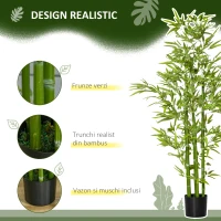 HOMCOM Planta Artificiala de Bambus 150 cm Inaltime cu Ghiveci Inclus pentru Interior si Exterior - Verde(m-5)