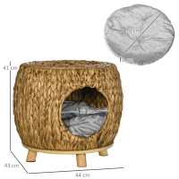 PawHut Wicker Cat Bed Cat House Stool with Washable Cushion, 44 x 43 x 41cm(m-3)
