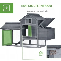 PawHut Coteț prefabricat din lemn pentru 2 găini cu gard și cuibar pentru ouat, 150.5x54x87cm(m-5)
