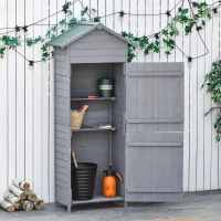 Outsunny Wooden Garden Storage Shed Utility Gardener Cabinet w/ 3 Shelves, Tilted-felt Roof and Two Lockable Doors, 79cm x 49cm x 191.5cm, Dark Grey(m-2)