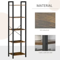 HOMCOM Bibliotecă stil industrial cu 5 rafturi din lemn și oțel, 40x30x154cm - Maro rustic(m-6)