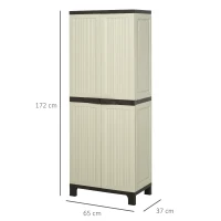 Outsunny Tall Plastic Utility Cabinet Garden Tool Shed Patio Double Door Storage Closet Wardrobe w/ Four Adjustable Shelves, 65x37x172cm, Beige(m-3)