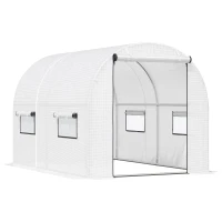 Outsunny 4L x 2W x 2H M Walk-in Polytunnel Greenhouse Outdoor Greenhouse with 2 Roll-Up Zipper Doors & 6 Windows, 25mm Diameter Galvanised Steel Frame, White(m-1)