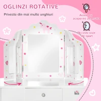 Homcom Set Masuta Machiaj Copii – Oglinda Rotativa + Taburet(m-6)