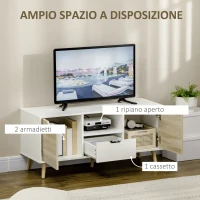 HOMCOM Mobile TV Moderno max 50" in Truciolato con Cassetti, Ripiani Aperti e Armadietti, 110x40x50 cm, Bianco e Colore Legno(m-4)