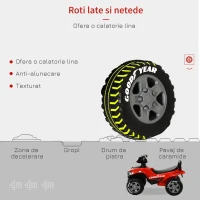 HOMCOM ATV jucarie pentru copii, 18 – 36 luni, licenta GOODYEAR lumini si sunete, rosu(m-8)