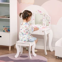 Homcom Set Masuta Machiaj Copii – Oglinda Rotativa + Taburet(m-2)