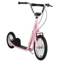 HOMCOM Trotinete para Crianças Min.5 Anos 2 Rodas com Duplo Freio e Guidão Ajustável Altura Adolecentes Adultos 135x58x92-100 cm Rosa(m-8)