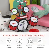 Homcom Set Toba Copii – Rosu, cu Microfon & Efecte Sonore(m-6)