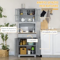 HOMCOM Credenza Alta per Cucina in Legno in Stile Classico, Grigio, 68x39.5x170cm(m-4)