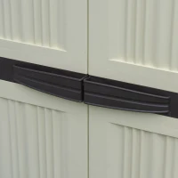 Outsunny Tall Plastic Utility Cabinet Garden Tool Shed Patio Double Door Storage Closet Wardrobe w/ Four Adjustable Shelves, 65x37x172cm, Beige(m-10)