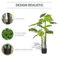 HOMCOM Monastera Planta Artificiala de Interior si Exterior, Planta Artificiala cu efect Realist cu 20 de Frunze, 120 cm(m-4)