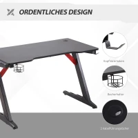 HOMCOM Gaming-Tisch Spieltisch mit LED-Licht Schreibtisch mit Kopfhörerhaken  Getränkehalterung Computertisch MDF Metall ABS Schwarz 120 x 60 x 73 cm(m-5)