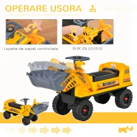 HOMCOM Buldozer de Jucarie cu Volan, Excavator Manual si Compartiment Ascuns Galben(m-6)