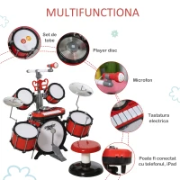 Homcom Set Toba Copii – Rosu, cu Microfon & Efecte Sonore(m-5)