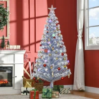 HOMCOM 6FT Artificial Fibre Optic Christmas Tree Seasonal Decoration w/ LED Lights Pre-Lit Easy Store White Blue(m-11)