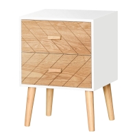 HOMCOM 2 Drawers Bedside Table with Pine Legs, Bedroom Wooden Storage Cabinet, Natural