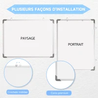 HOMCOM Tableau blanc aimante magnetique panneau blanc polyvalent avec 4 feutres 1 brosse tableau et 10 aimants cadre en aluminium solide 60 x 45 cm(m-7)