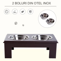 Pawhut suport cu 2 boluri inox, pentru caini, lemn(m-5)