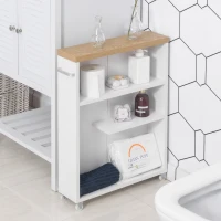kleankin Dulapior Mobil pentru baie economisire spatiu roti raft manere laterale alb(m-2)