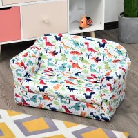 HOMCOM 2 Seater Toddler Chair Kids Twin Sofa Children Double Seat Flannel Armchair Cartoon Dinosaur Pattern Boys Girls Furniture(m-10)