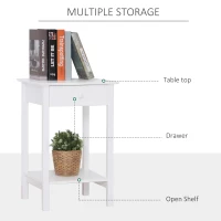 HOMCOM Plant Stand Table, Wooden W/ Drawer Shelf Storage Multipurpose End Side White(m-4)