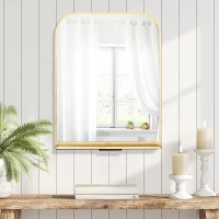 HOMCOM Wandspiegel mit Ablage, Rahmen aus Kiefernholz, 56 cm x 12 cm x 71,6 cm, Natur(m-2)