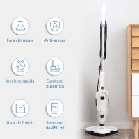 HOMCOM Mop electric cu aburi cu 11 accesorii, rezervor 450 ml, 1330 W – alb(m-5)