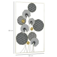 HOMCOM 3D Metal Wall Art Modern Lotus Leaves Hanging Wall Sculpture Home Decor for Living Room Bedroom Dining Room, Grey Gold(m-3)