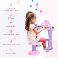 HOMCOM set pianina pentru copii, taburet si microfon, roz(m-4)