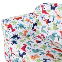 HOMCOM 2 Seater Toddler Chair Kids Twin Sofa Children Double Seat Flannel Armchair Cartoon Dinosaur Pattern Boys Girls Furniture(m-9)
