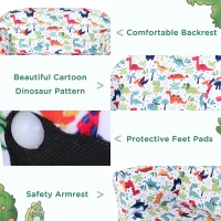 HOMCOM 2 Seater Toddler Chair Kids Twin Sofa Children Double Seat Flannel Armchair Cartoon Dinosaur Pattern Boys Girls Furniture(m-4)