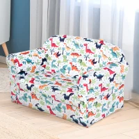 HOMCOM 2 Seater Toddler Chair Kids Twin Sofa Children Double Seat Flannel Armchair Cartoon Dinosaur Pattern Boys Girls Furniture(m-11)