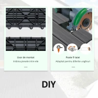 Outsunny, gresie exterior, set de 11 placi, 30x30x2.2 cm, gri(m-6)