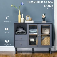 HOMCOM Sideboard Buffet, Storage Cabinet with Drawers, Open Shelf and Double Glass Doors, Grey(m-6)