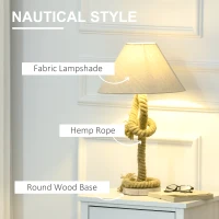 HOMCOM Nautical Style Table Lamp with Fabric Lampshade, Twisted Rope Bedside Lamp for Bedroom, Study Room, Living Room, Beige(m-4)