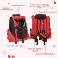 PawHut trolley 2 in 1 pentru animale, 35x27x49cm, rosu(m-7)