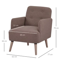 HOMCOM Upholstered Armchair, Living Room Chairs with Birch Wood Legs, Thick Padding and Button Mid-Back, Brown(m-3)
