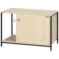 PawHut Katzentoilette, Katzenhaus, magnetische Seitentür, hängender Spielball, Bodenabstand, Eichenoptik, 80 x 48 x 55cm(m-10)