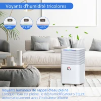 HOMCOM Déshumidificateur portable électrique silencieux 200W capacité max. réservoir 2L évacuation continue 12L/24H idéal pièces 12 m² max. blanc(m-8)